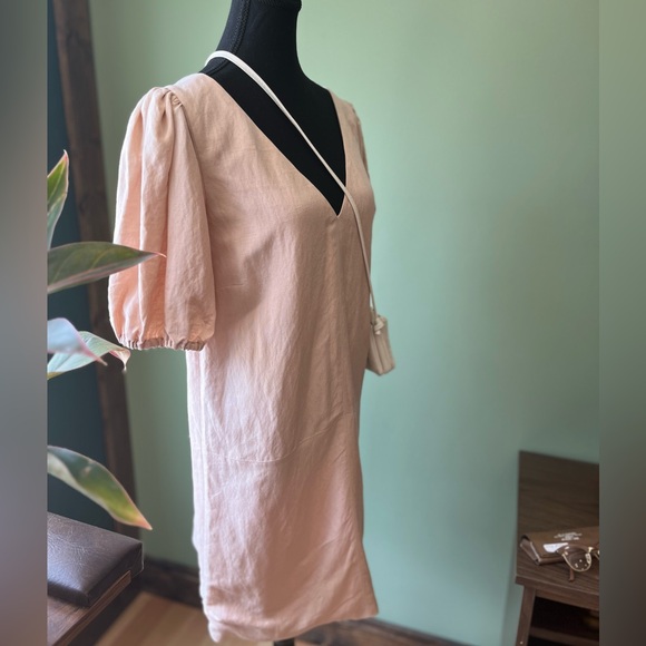 Emerson fry blush linen puff sleeve dress, s-m - Picture 3 of 8